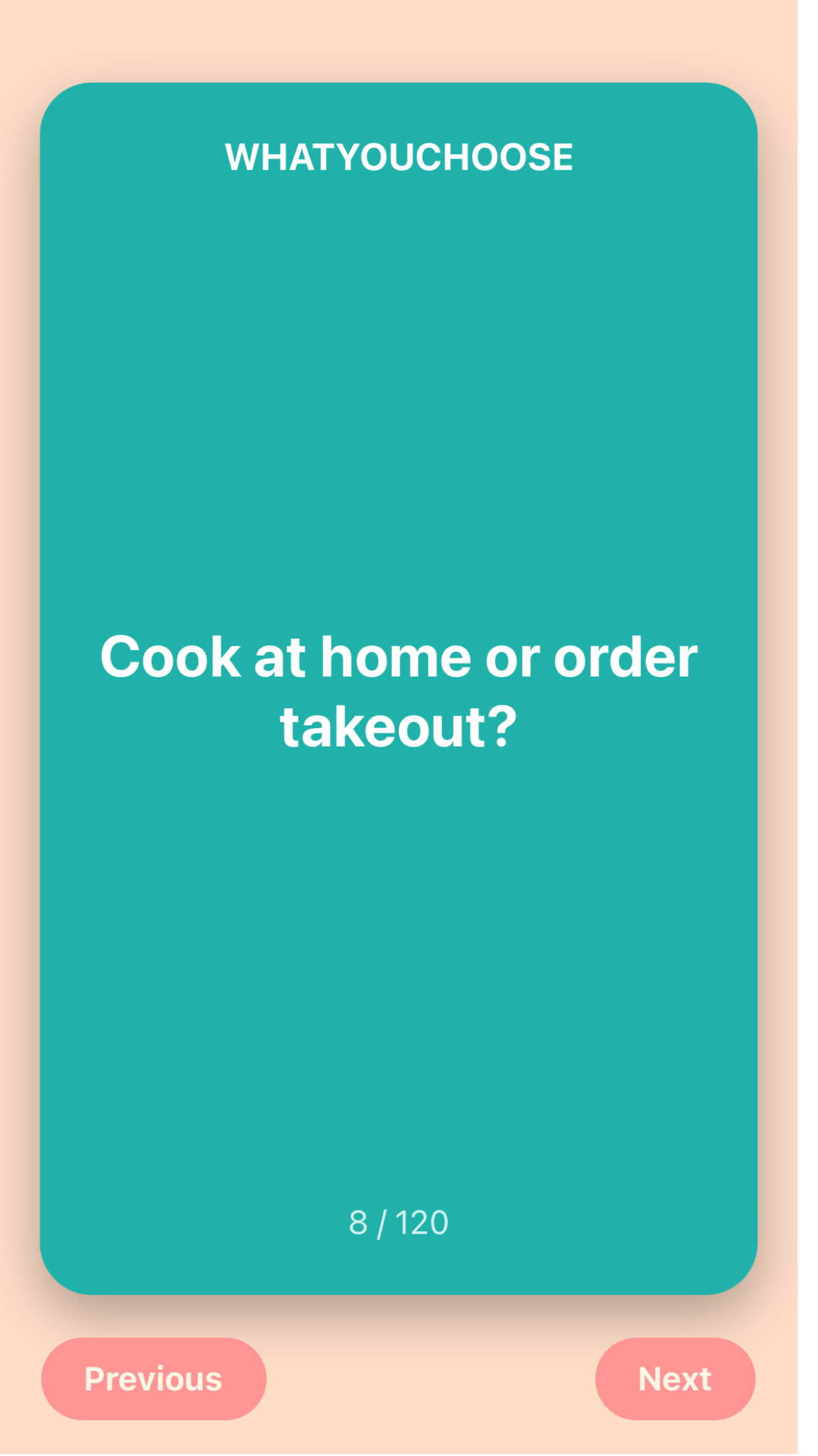 Deep Conversations app showing a teal either-or question card